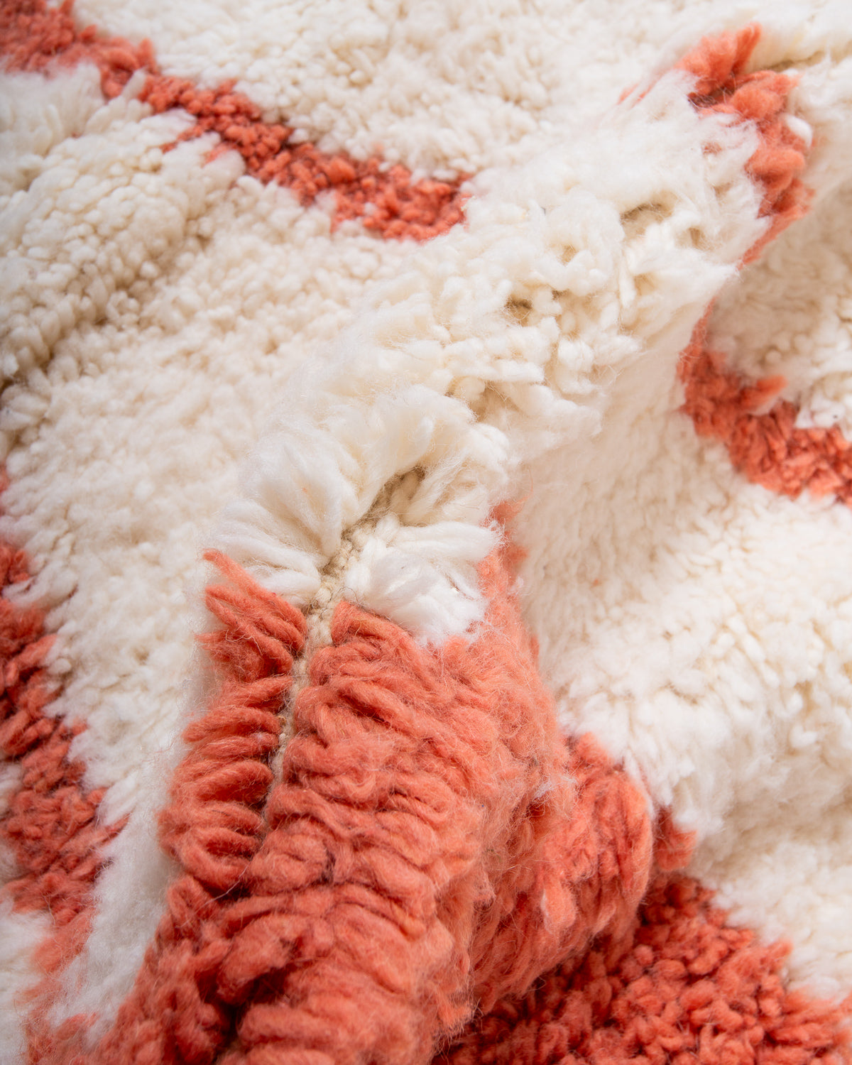 Modern, designer, handcrafted Berber rug from Morocco. Beniourain carpet with beautiful colours and patterns and fluffy wool texture.